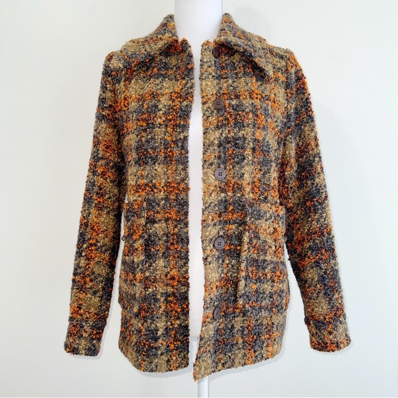 Rodebjer Jackets & Blazers - RODEBJER BROWN ORANGE GRAY PLAID COLLARED BUTTON UP BOEL BOUCLE TWEED JACKET